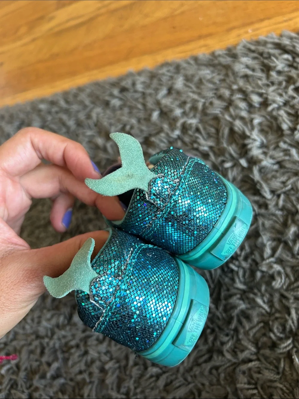 Vans Toddler Asher V  'Mermaid Teal Blue Shimmer w/Tale Size 9.5